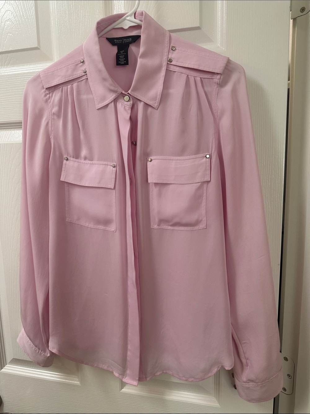 Pale Pink Long-Sleeve silk Blouse